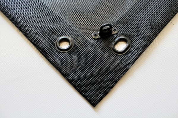 PVC Netz mit Saum und Ovalösen alle 50cm, schwarz, inkl. Drehwirbel
